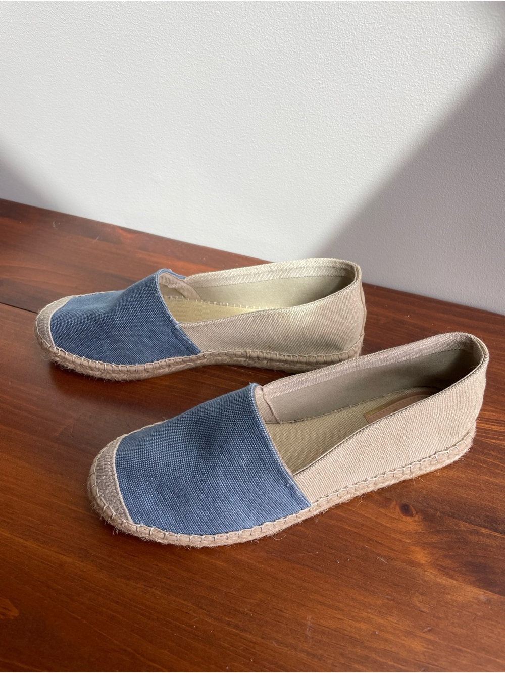 Casual Two-Tone Blue and Beige Espadrille Flats